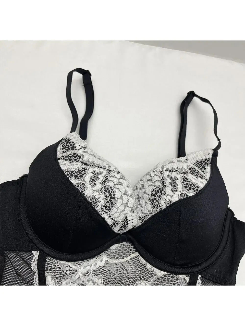 La Senza French Maid Lingerie Top Ribbon Waist Tie Sz XS Milkmaid Lolita Goth - Picture 3 of 8